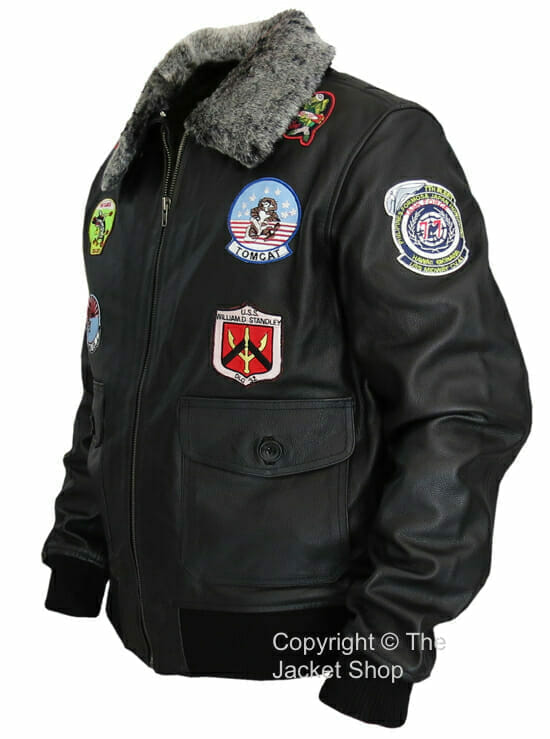 G-1 Top Gun Jacket Military Flight Aviator Leather Coat - With Badges