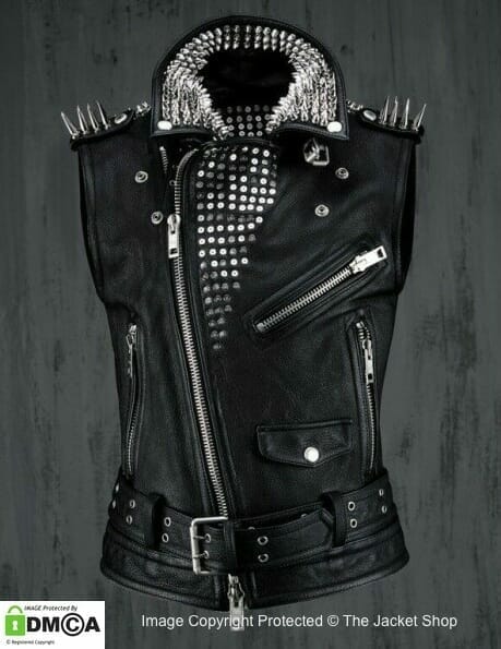 spiky silver studded punk leather vest